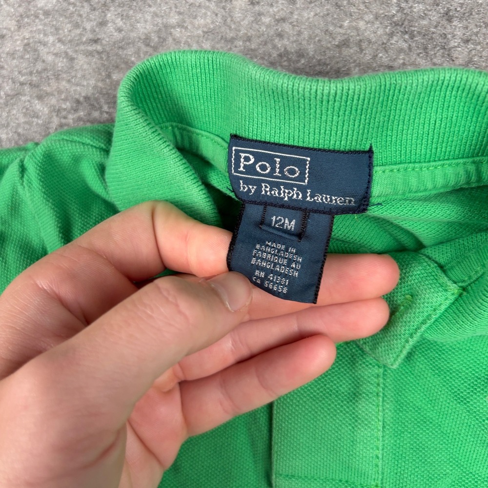 Polo Ralph Lauren Polo Shirt Unisex 12 Month Green Pink Pony Logo Short Sleeve - Picture 5 of 9